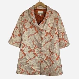 Banana Republic Silk Metallic Brocade Swing Coat Rust Gold Small